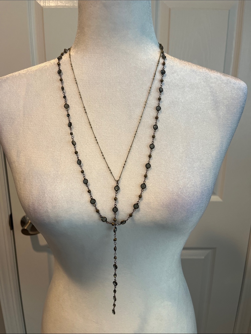 Anthropologie Black Layered Rosary Lariat Necklace
